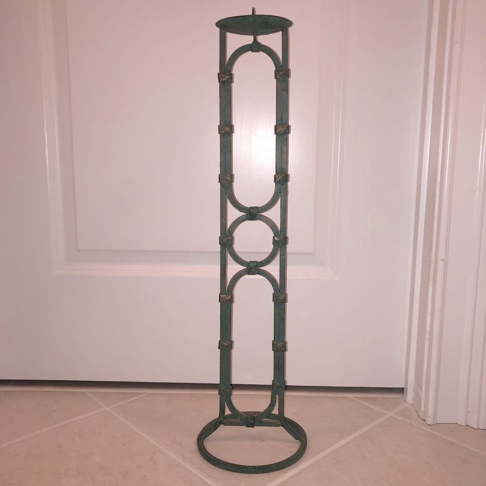 Tall Metal Verde Green Painted Candleholder Great Condition